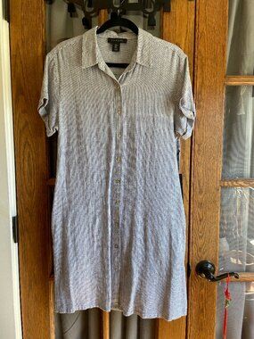 Tahari Linen Blend Button Up Shirt Dress M
